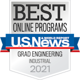 2021 U.S. News and World Report badge for Best Online Engineering Specialties for Industrial (Systems) Engineering