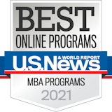 2021 U.S. News and World Report badge for Best Online MBA